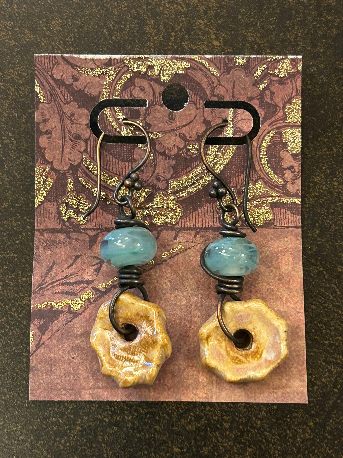 La Plume Noire Ceramic Copper Dangle Earrings