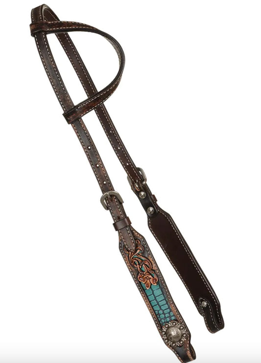 Circle Y Inlaid Filigree One Ear Headstall - Turquoise Gator
