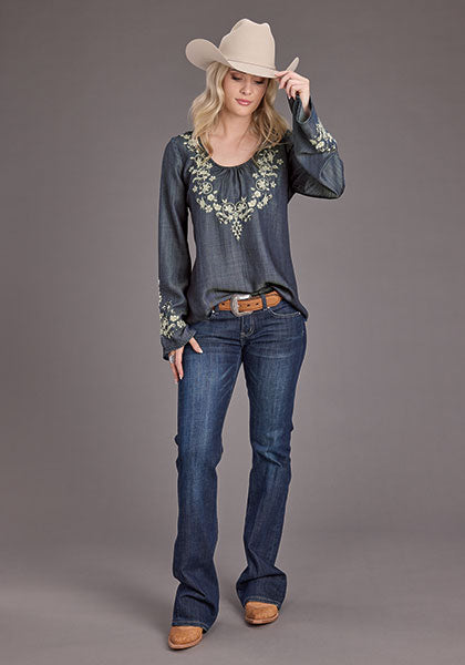 Stetson Ladies Lyocell Denim Peasant Blouse