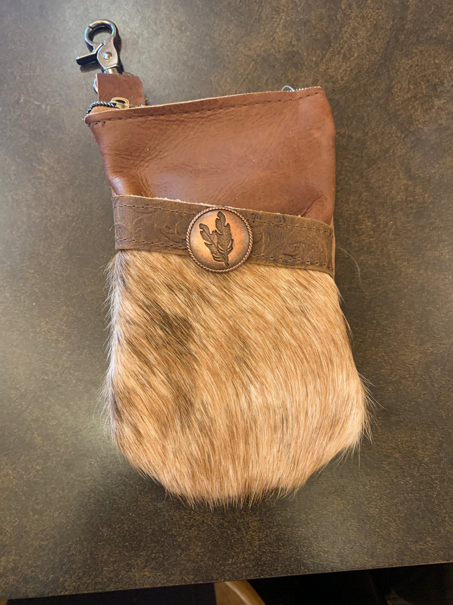 Mane & Feather Leather Clip-On Cell Phone Bag