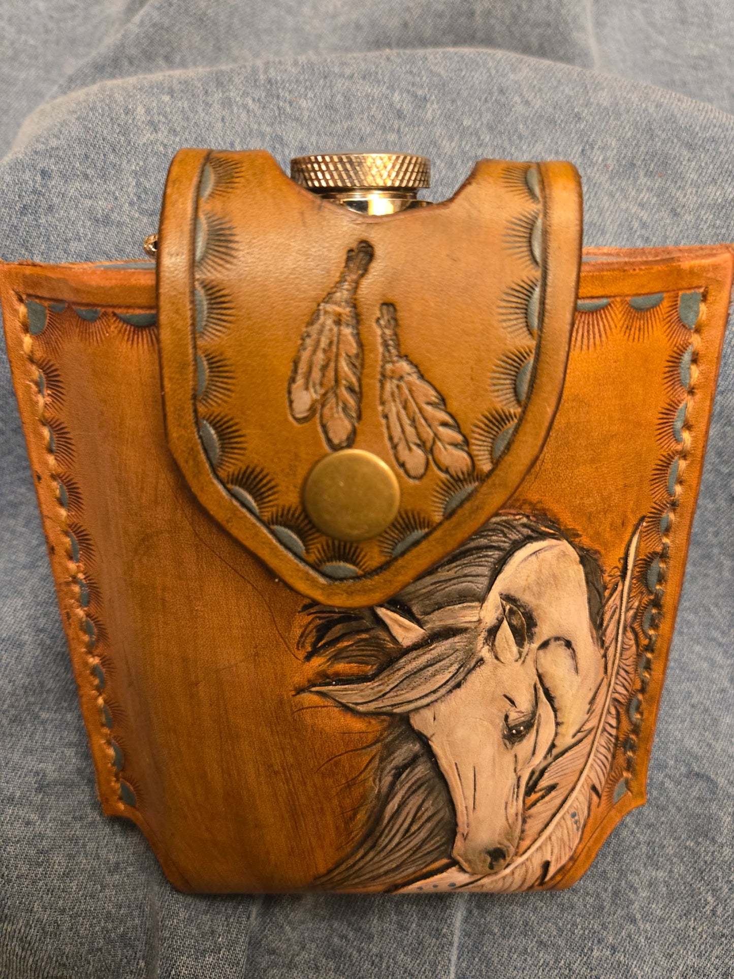 Mane & Feather Leather Flask Holder