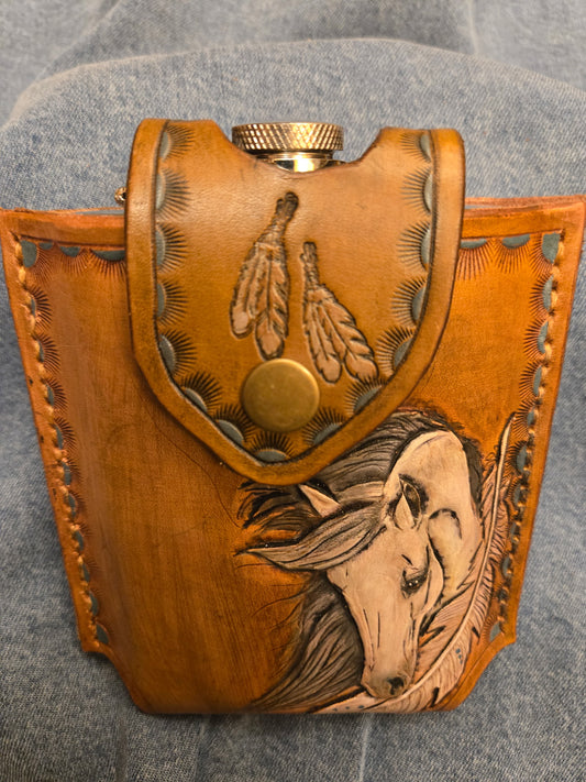 Mane & Feather Leather Flask Holder
